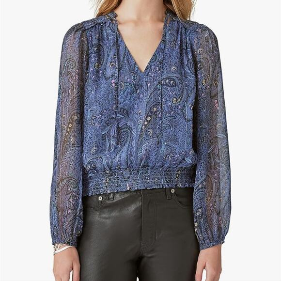 Lucky Brand Tops - NWT Lucky Brand Paisley Sheer Sleeve Deep V-Neck Smocked Bubble Hem Blouse